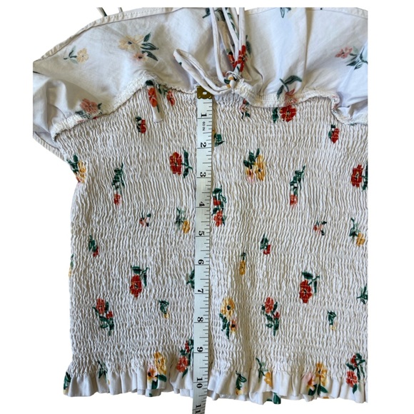 Zara Trafaluc Smocked Ruffle Crop Top White Floral Spaghetti Strap - Size S - Picture 5 of 9